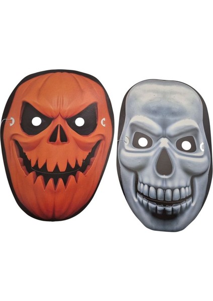 Arkadan Lastikli Balkabağı ve Iskelet Halloween Karton Maskesi 2 Adet
