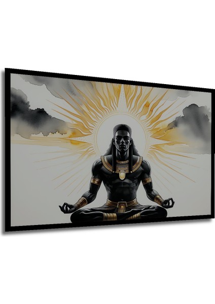 Çerçeve Görünümlü Ra Tanrısı Meditasyon Sulu Boya Görünümlü Dekoratif Ahşap Işyeri/ofis Kare Tablo modelleri