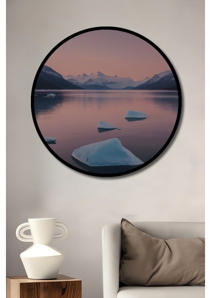 Çerçeve Görünümlü Buzdağı Rüyası Pastel Boya Görünümlü Dekoratif Ahşap Işyeri/ofis Yuvarlak Tablo