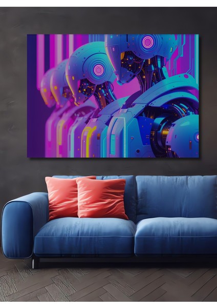 Neon Işıltılı Robotlar Modern Sanat Dekoratif Ahşap Ev/işyeri/ofis Kare Tablo