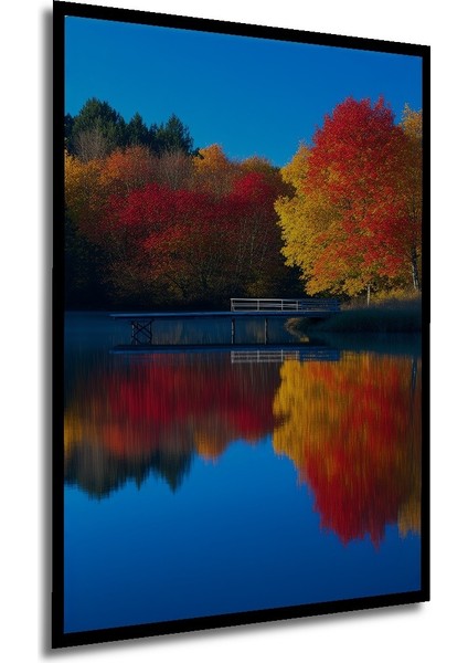 Çerçeve Görünümlü Sonbahar Renkleri Yansıması Yağlı Boya Görünümlü Dekoratif Ahşap Ofis Kare Tablo modelleri