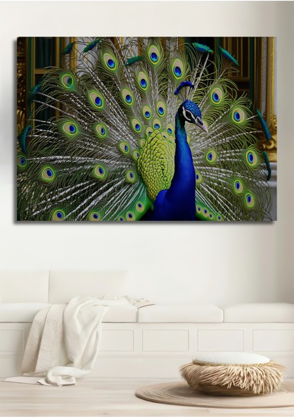 Muhteşem Tavus Kuşu Yağlı Boya Görünümlü Ev/işyeri/ofis Dekoratif Ahşap Kare Tablo