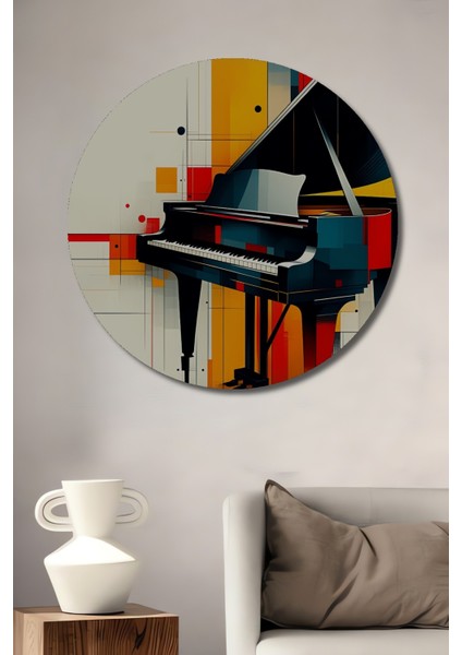 Modern Sanat Piyano Tutkusu Yağlı Boya Görünümlü Dekoratif Ahşap Ev/işyeri/ofis Yuvarlak Tablo