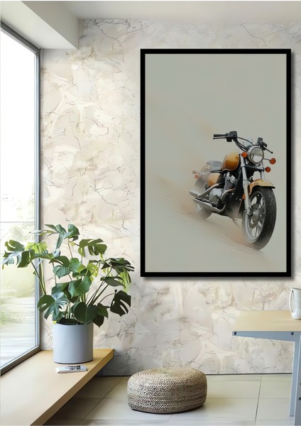 Çerçeve Görünümlü Altın Rüzgarı Motor Yağlı Boya Görünümlü Dekoratif Ahşap Işyeri/ofis Kare Tablo