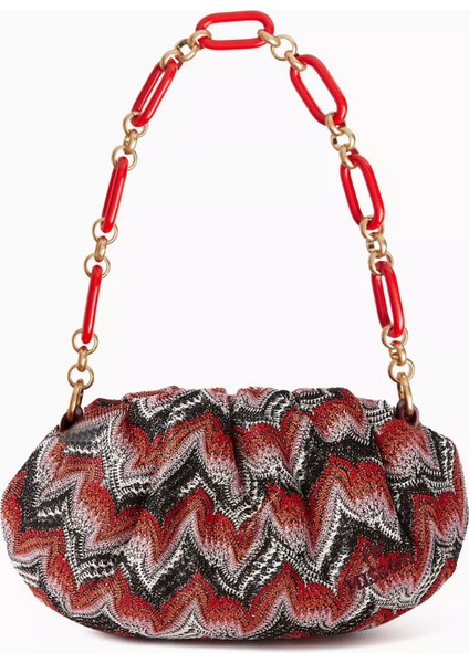 Mıssonı Lurex Örgülü Zincir Kese, Işıltılı & Şık Çanta, Zigzag Desen