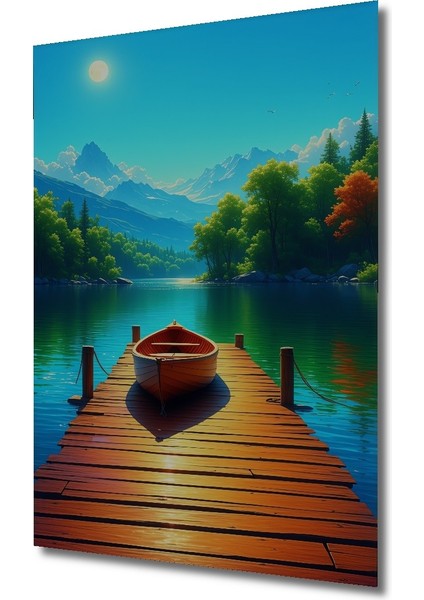 Huzurlu Göl Kenarı Dekoratif Ahşap Iskelesi Yağlı Boya Görünümlü Ev/işyeri/ofis Kare Tablo fiyatları