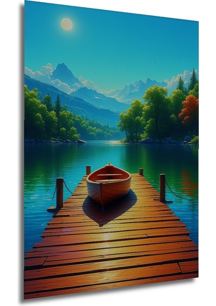 Huzurlu Göl Kenarı Dekoratif Ahşap Iskelesi Yağlı Boya Görünümlü Ev/işyeri/ofis Kare Tablo modelleri