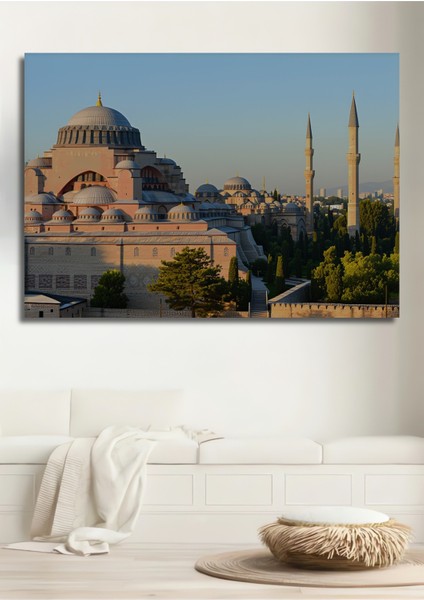 Süleymaniye Cami Muhteşem Gün Batımı Yağlı Boya Görünümlü Dekoratif Ahşap Ev/işyeri/ofis Kare Tablo