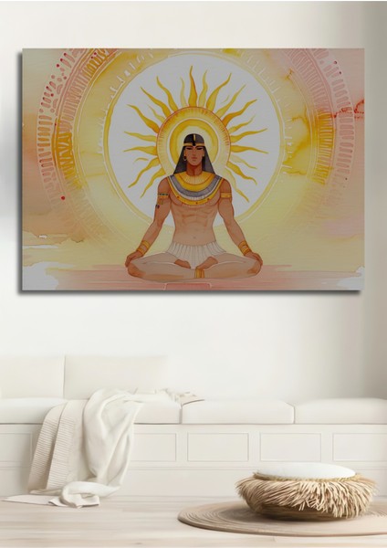Mısır Meditasyon Güneş Tanrısı Sulu Boya Görünümlü Dekoratif Ahşap Ev/işyeri/ofis Kare Tablo