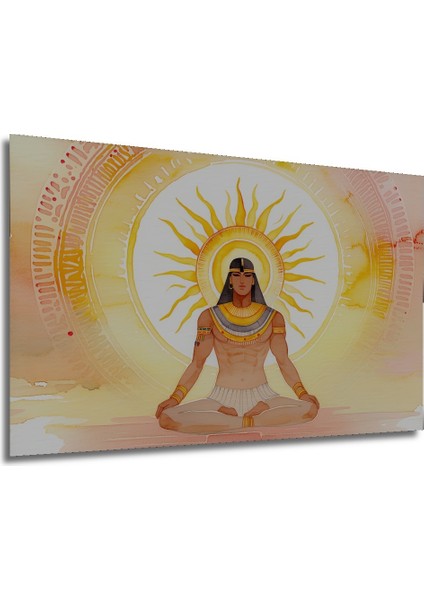 Mısır Meditasyon Güneş Tanrısı Sulu Boya Görünümlü Dekoratif Ahşap Ev/işyeri/ofis Kare Tablo modelleri