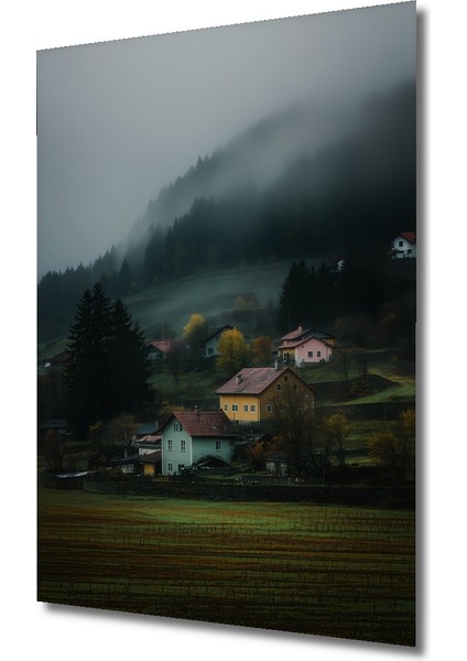 Sisli Dağ Köyü Manzarası Yağlı Boya Görünümlü Dekoratif Ahşap Ev/işyeri/ofis Kare Tablo fiyatları