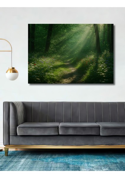 Orman Ihtişamlı Yeşil Yollar Yağlı Boya Görünümlü Dekoratif Ahşap Ev/işyeri/ofis Kare Tablo
