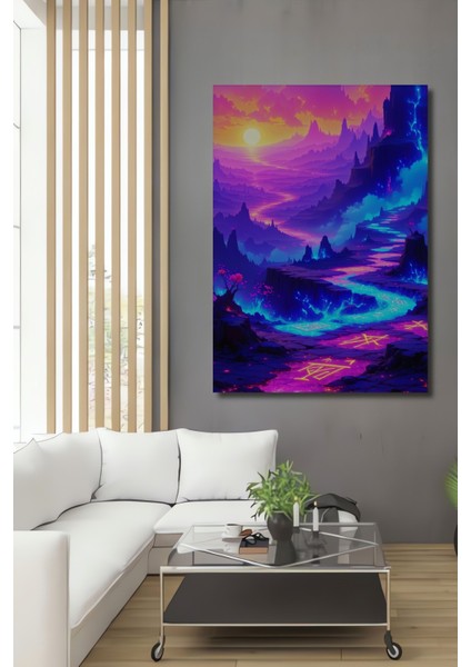 Neon Rüya Diyarı Manzarası Dekoratif Ahşap Ev/işyeri/ofis Kare Tablo