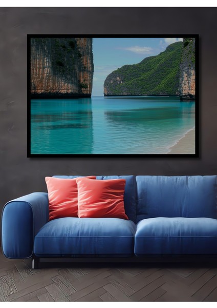 Çerçeve Görünümlü Tropikal Cennet Sulu Boya Görünümlü Dekoratif Ahşap Ev/işyeri/ofis Kare Tablo