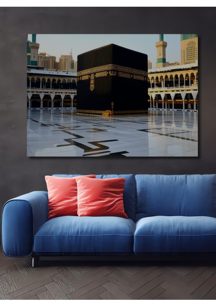 Kabe Mescidi Haram Yağlı Boya Görünümlü Dekoratif Ahşap Ev/işyeri/ofis Kare Tablo