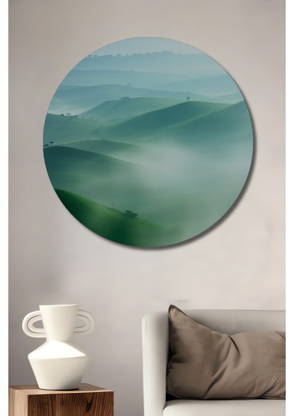 Yeşil Rüyalar Yağlı Boya Görünümlü Dekoratif Ahşap Ev/işyeri/ofis Yuvarlak Tablo