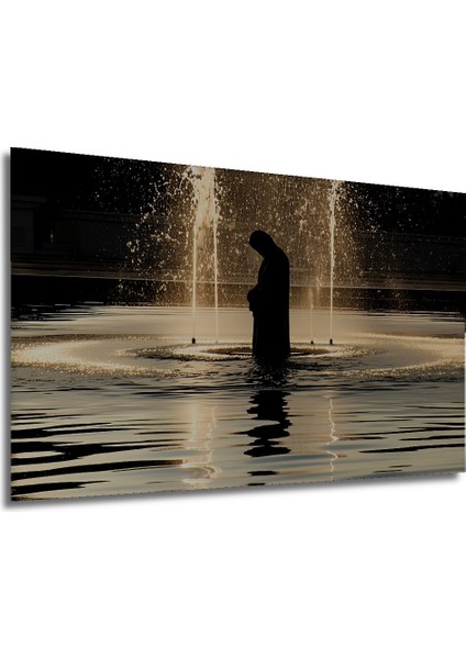 Sulu Boya Görünümlü Düşünen Insan Heykeli ve Fıskiye Modern Sanat Ev/işyeri/ofis Dekoratif Tablo modelleri