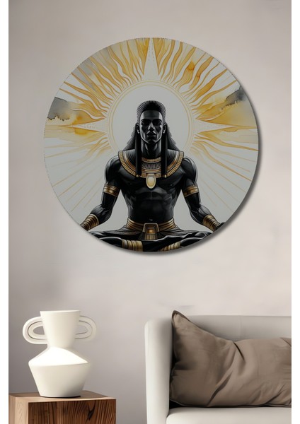 Ra Tanrısı Meditasyon Sulu Boya Görünümlü Dekoratif Ahşap Ev/işyeri/ofis Yuvarlak Tablo