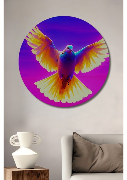 Neon Renklerde Özgürlük Güvercini Yağlı Boya Görünümlü Dekoratif Ahşap Ev/işyeri/ofis Tablo