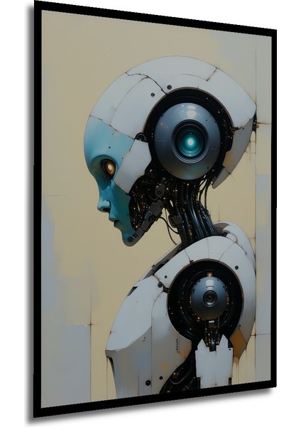 Çerçeve Görünümlü Cyberpunk Robot Portre Yağlı Boya Görünümlü Dekoratif Ahşap Ofis Kare Tablo modelleri