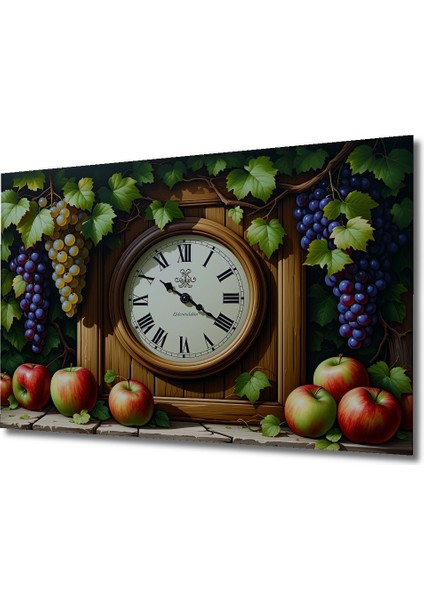 Elma Üzüm Saat Dekoratif Ahşap Yağlı Boya Görünümlü Ev/işyeri/ofis Kare Tablo fiyatları