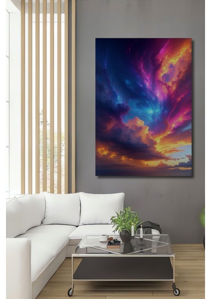 Neon Bulutlar Yağlı Boya Görünümlü Dekoratif Ahşap Ev/işyeri/ofis Kare Tablo