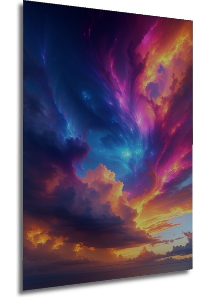 Neon Bulutlar Yağlı Boya Görünümlü Dekoratif Ahşap Ev/işyeri/ofis Kare Tablo modelleri