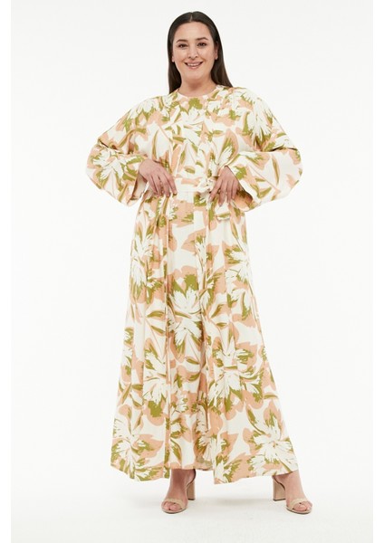 Pamuk Saten Kumaş Çiçek Desenli Abaya Takım