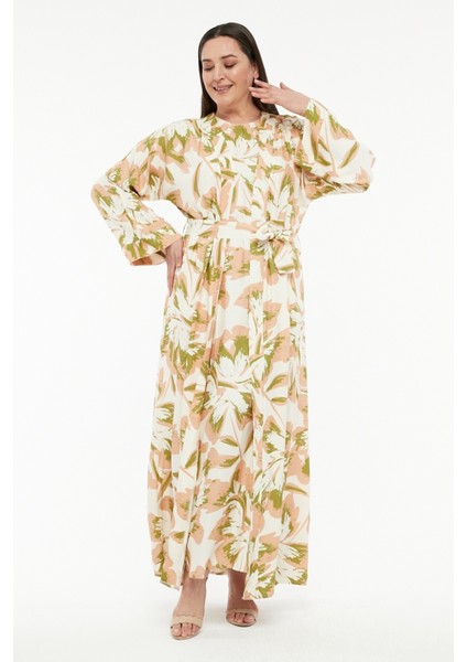 Pamuk Saten Kumaş Çiçek Desenli Abaya Takım modelleri