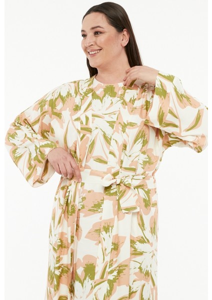 Pamuk Saten Kumaş Çiçek Desenli Abaya Takım