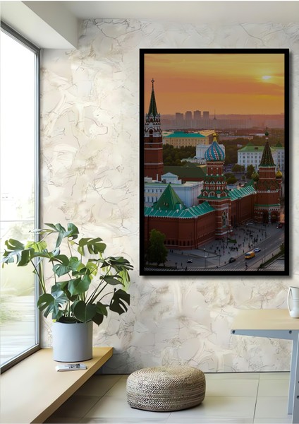 Çerçeve Görünümlü Moskova Kızıl Meydan Yağlı Boya Görünümlü Dekoratif Ahşap Işyeri/ofis Kare Tablo