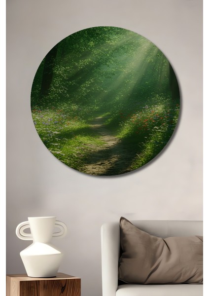 Orman Ihtişamlı Yeşil Yollar Yağlı Boya Görünümlü Dekoratif Ahşap Ev/işyeri/ofis Yuvarlak Tablo