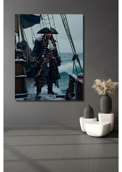 Karayip Korsanı Jack Sparrow Yağlı Boya Görünümlü Dekoratif Ahşap Ev/işyeri/ofis Kare Tablo