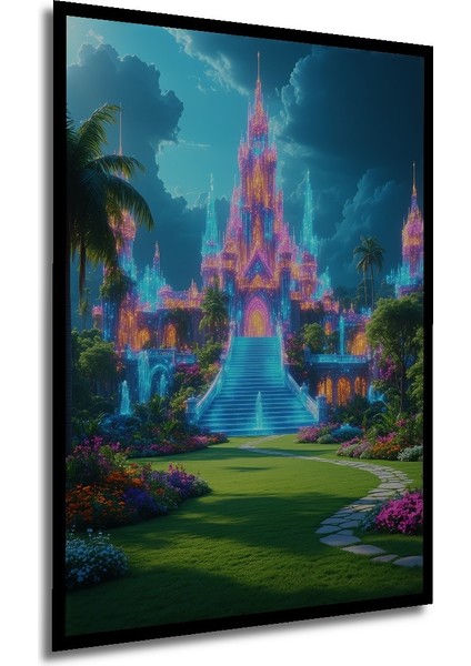 Çerçeve Görünümlü Neon Işıltılı Fantastik Şato Dekoratif Ahşap Dekoratif Ev/işyeri/ofis Kare Tablo modelleri