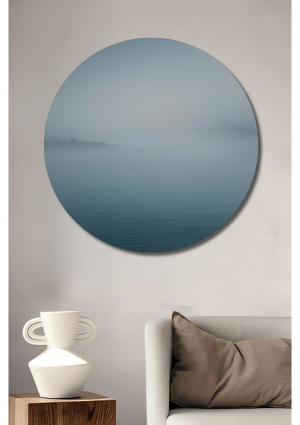 Sisli Deniz Manzarası Sulu Boya Görünümlü Dekoratif Ahşap Ev/işyeri/ofis Yuvarlak Tablo