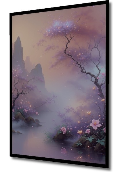 Çerçeve Görünümlü Efsanevi Mor Şelale Pastel Boya Görünümlü Dekoratif Ahşap Işyeri/ofis Kare Tablo fiyatları