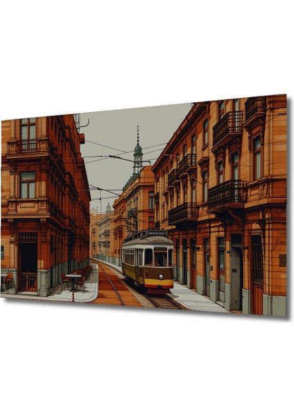 Lizbon Nostaljisi Kara Kalem Görünümlü Dekoratif Ahşap Ev/işyeri/ofis Kare Tablo fiyatları