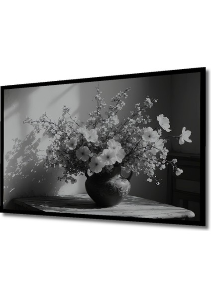 Çerçeve Görünümlü Siyah Beyaz Çiçek Bahçesi Yağlı Boya Görünümlü Dekoratif Ahşap Ofis Kare Tablo fiyatları