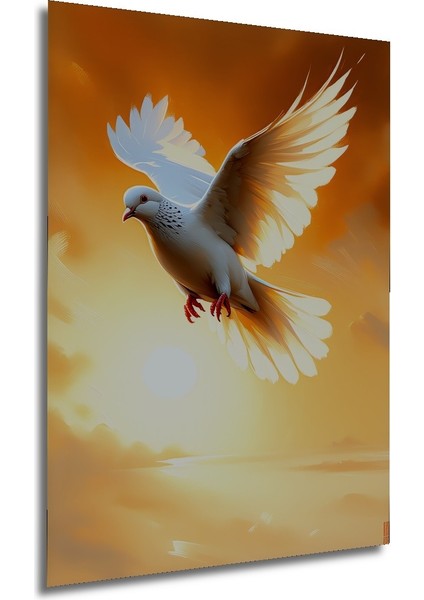Altın Kanatlı Güvercin Yağlı Boya Görünümlü Ev/işyeri/ofis Dekoratif Ahşap Kare Tablo modelleri