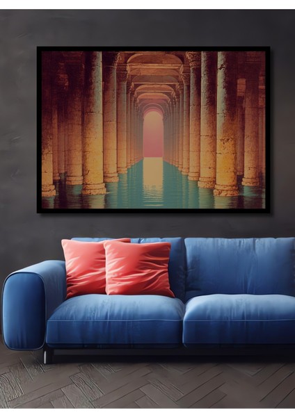 Çerçeve Görünümlü Yerebatan Sarnıcı Yağlı Boya Görünümlü Dekoratif Ahşap Ev/işyeri/ofis Kare Tablo