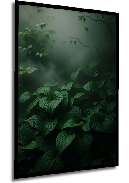 Çerçeve Görünümlü Yeşil Yapraklar Ormanı Yağlı Boya Görünümlü Dekoratif Ahşap Ofis Kare Tablo modelleri