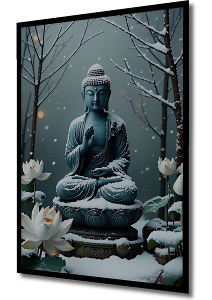 Çerçeve Görünümlü Buz Mavisi Buddha ve Lotus Çiçeği Rüyası Dekoratif Ahşap Ev/işyeri/ofis Kare Tablo fiyatları