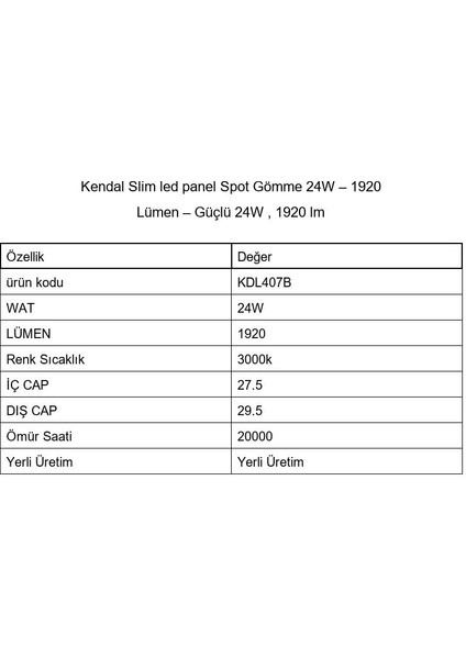 Slim LED Panel Spot Gömme 24W – 1920 Lümen – Güçlü 24W , 1920 Lm fiyatları