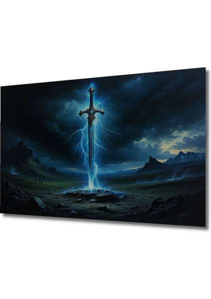 Şimşekli Kılıç Destansı Yağlı Boya Görünümlü Dekoratif Ahşap Ev/işyeri/ofis Kare Tablo fiyatları