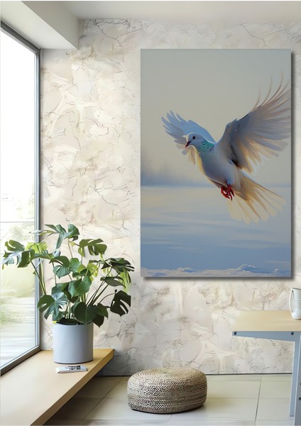 Beyaz Güvercin Yağlı Boya Görünümlü Dekoratif Ahşap Ev/işyeri/ofis Kare Tablo