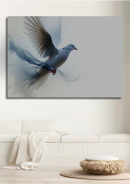 Uçan Beyaz Güvercin Sulu Boya Görünümlü Dekoratif Ahşap Ev/işyeri/ofis Kare Tablo