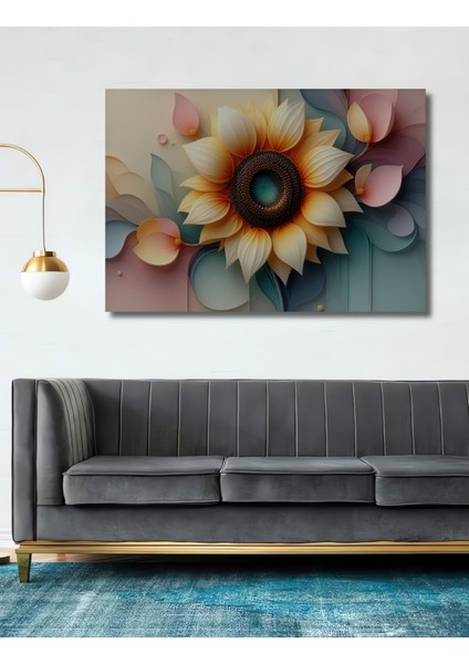 Pastel Tonlarda Ayçiçeği Rüya Bahçesi Dekoratif Ahşap Ev/işyeri/ofis Kare Tablo