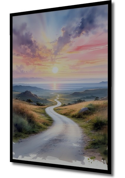 Çerçeve Görünümlü Sonsuzluğa Uzanan Yol Sulu Boya Görünümlü Dekoratif Ahşap Işyeri/ofis Kare Tablo fiyatları