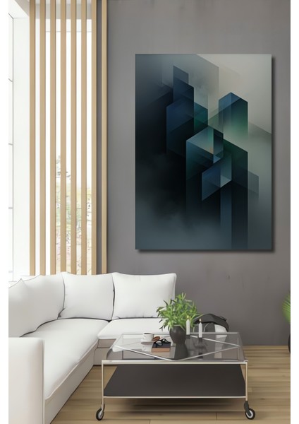 Mistik Geometrik Şehir Manzarası Yağlı Boya Görünümlü Ev/işyeri/ofis Dekoratif Ahşap Kare Tablo