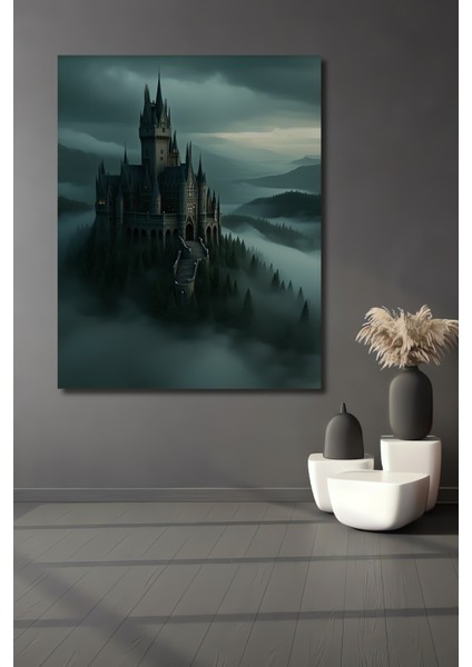 Hogwarts Şatosu Sisli Dağlar Yağlı Boya Görünümlü Ev/işyeri/ofis Dekoratif Ahşap Kare Tablo